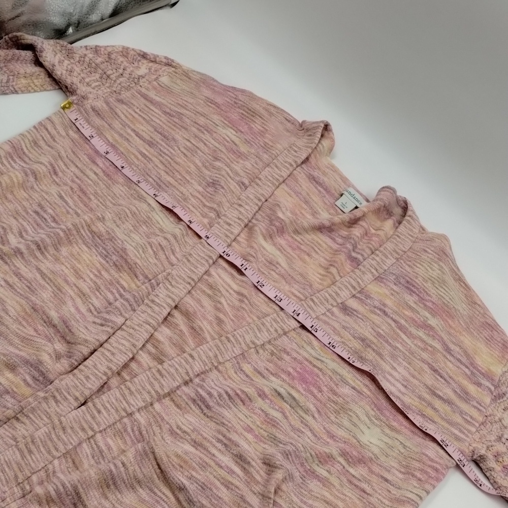 Sundance multicolor pink slub open cardigan sweater w/tiny vented sleeves large - Picture 6 of 10